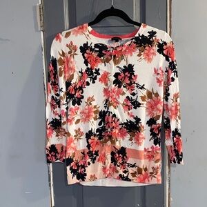Talbots Floral Blouse - Pink, Black, and Cream